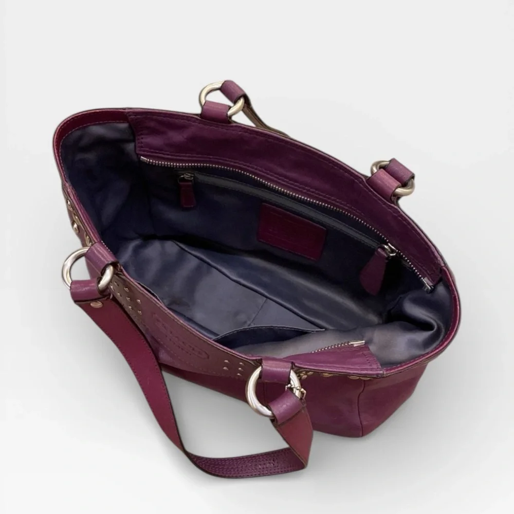 Vintage Coach Eggplant Purple Soft Leather Tote Bag with Original Tag - Picture 10 of 12